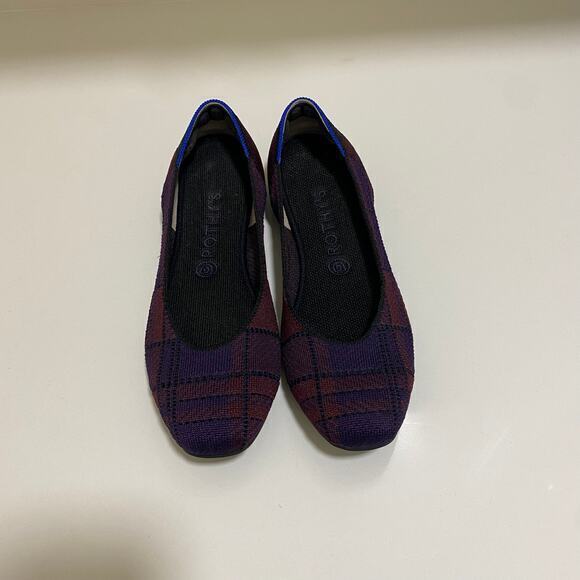 Rothy's The Square Toe Cranberry Plaid Flats Size 10.5 - Picture 2 of 6
